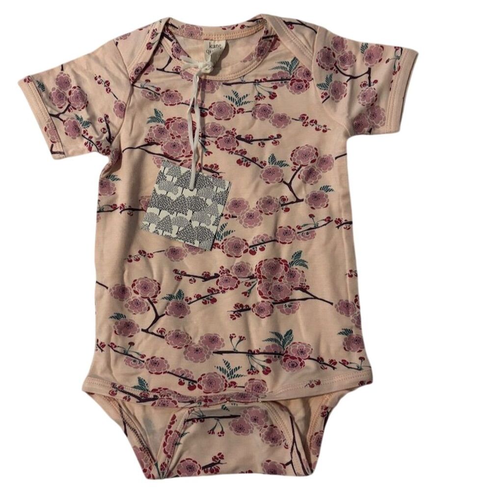 Kate Quinn Girls Pink Cherry Blossoms Short Sleeve Bodysuit